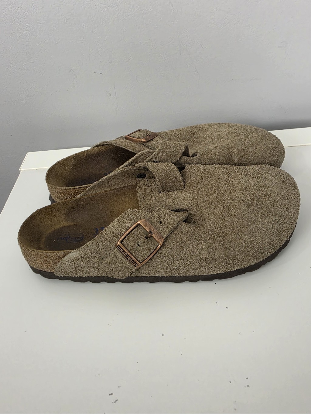 Birkenstock Boston Soft Footbed Suede Clogs Taupe Brown Unisex Size 37 Us 6-6.5